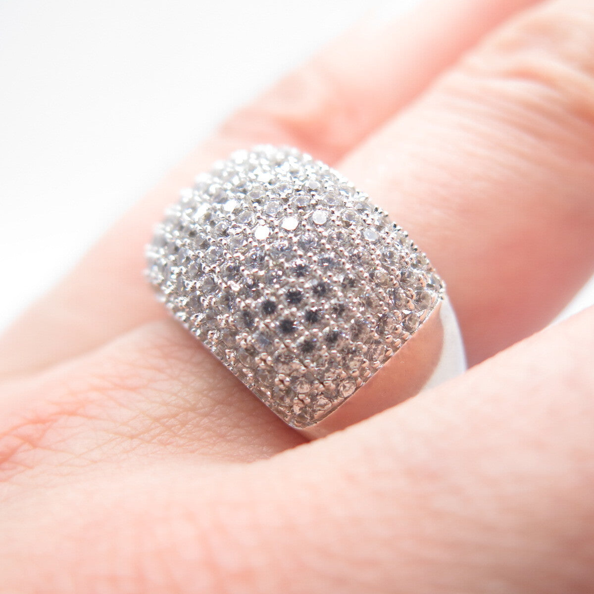925 Sterling Silver C Z Wide Domed Ring Size 7
