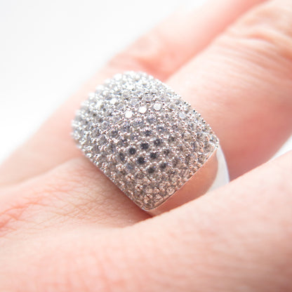 925 Sterling Silver C Z Wide Domed Ring Size 7