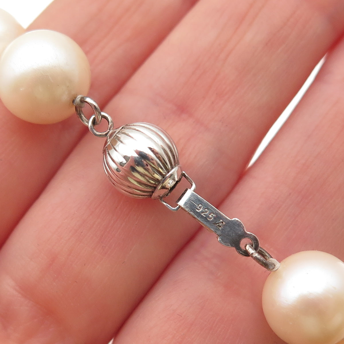 925 Sterling Silver Vintage Real Pearl Beaded Necklace 18"