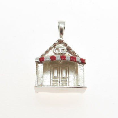 925 Sterling Silver Vintage Red & White Enamel OG House Porch Charm Pendant