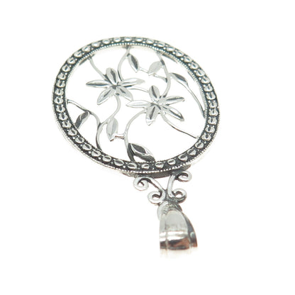 925 Sterling Silver Vintage Flower Oval Frame Pendant