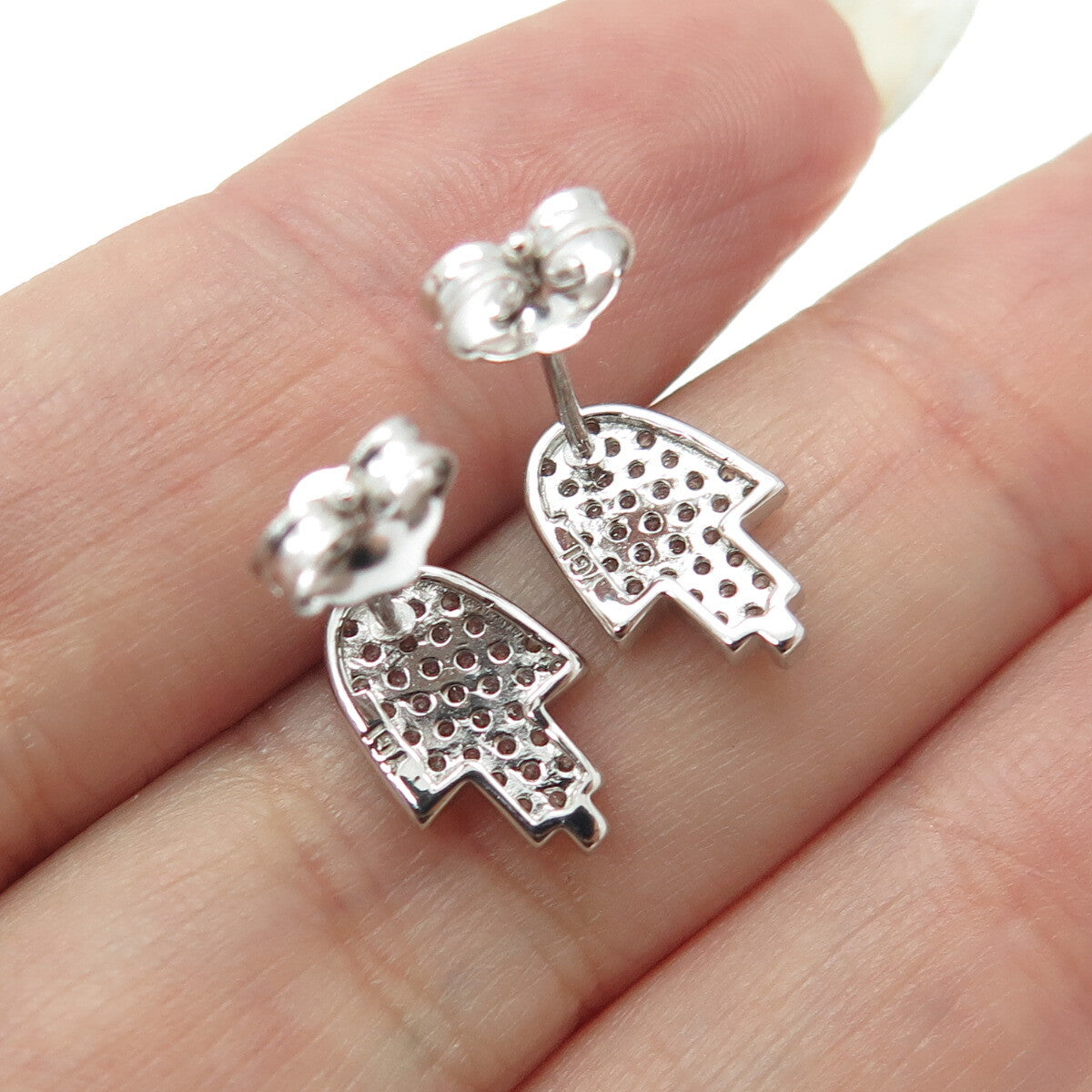 925 Sterling Silver Round-Cut C Z Sparkle Hamsa Stud Earrings