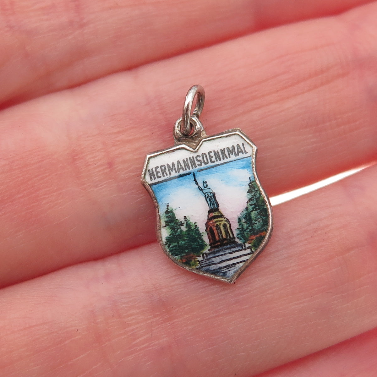 Fritz Reu & Co. 800 Silver Vintage Enamel Hermannsdenkmal Mini Charm Pendant