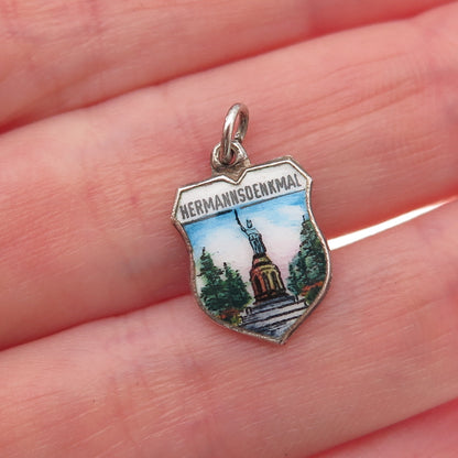 Fritz Reu & Co. 800 Silver Vintage Enamel Hermannsdenkmal Mini Charm Pendant