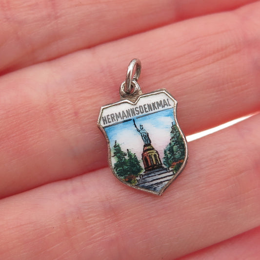 Fritz Reu & Co. 800 Silver Vintage Enamel Hermannsdenkmal Mini Charm Pendant