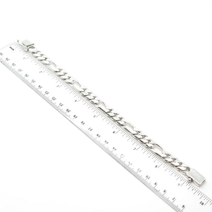 925 Sterling Silver Vintage Mexico Figaro Link Bracelet 8.5"