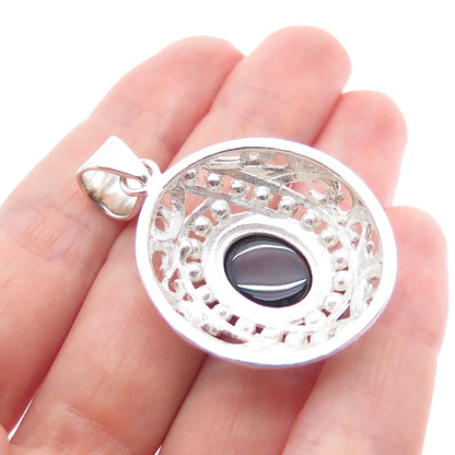 925 Sterling Silver Vintage Real Oval-Cut Red Garnet Beaded Charm Pendant