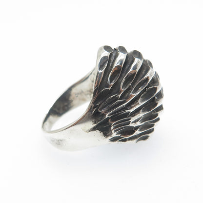 925 Sterling Silver Vintage Modernist Ribbed Dome Oxidized Ring Size 4.75