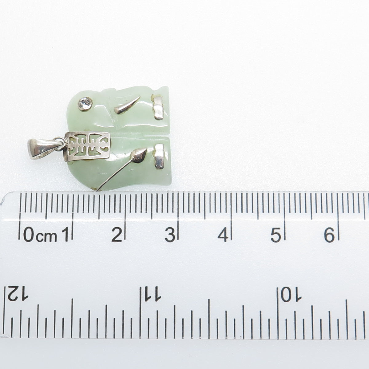 AVON 925 Sterling Vintage Real Jade & C Z Elephant Chinese Character Pendant