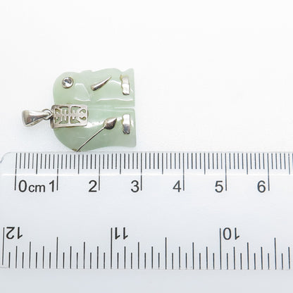 AVON 925 Sterling Vintage Real Jade & C Z Elephant Chinese Character Pendant