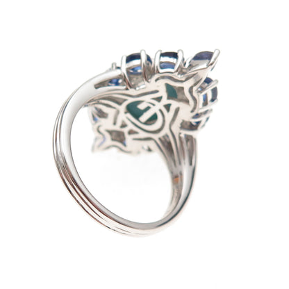 925 Sterling Silver 2-Tone Real Turquoise Sapphire & White Topaz Ring Size 8.25