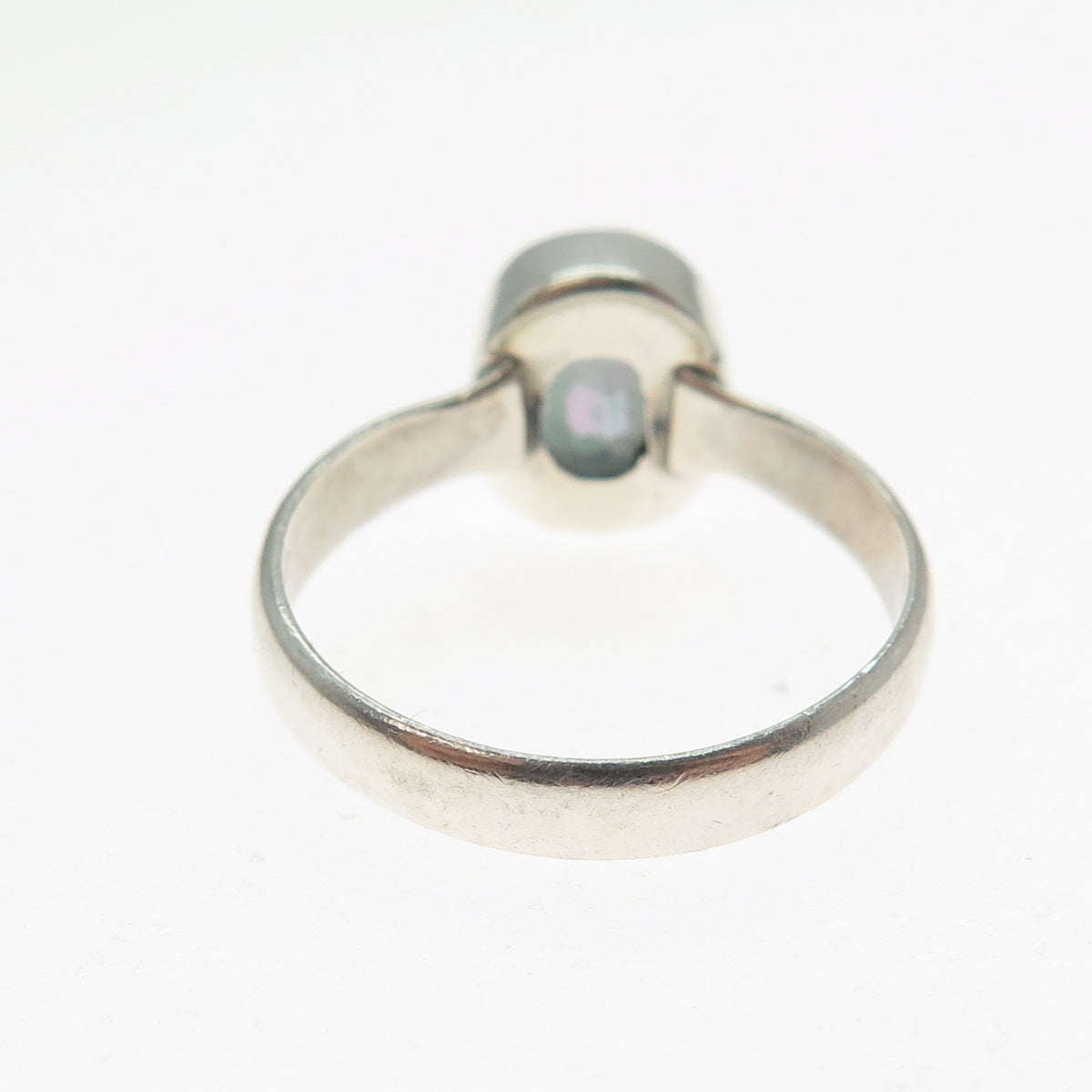 925 Sterling Silver Vintage Real Oval-Cut Mystic Quartz Modernist Ring Size 8.25