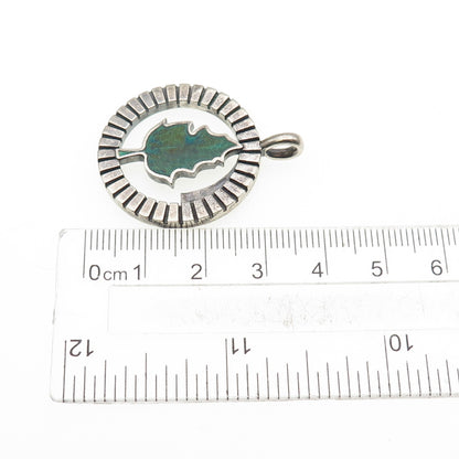 DORFMAN 925 Sterling Silver Vintage Enamel Oak Leaf Oxidized Pendant