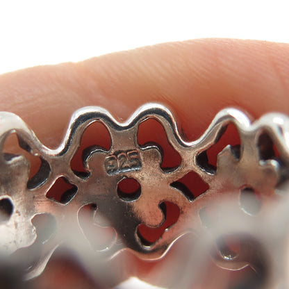 925 Sterling Silver Vintage Flower Blossom Oxidized Band Ring Size 8.25