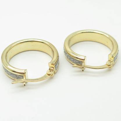 HAN 925 Sterling Silver Gold Plated Diamond-Imitation Hoop Earrings
