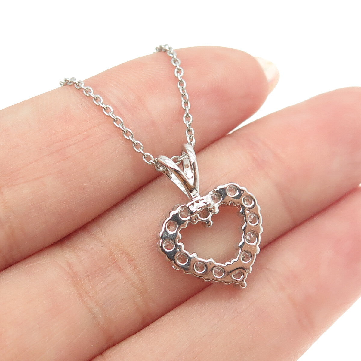 925 Sterling Silver Italy Round-Cut C Z Heart Cable Chain Necklace 16"