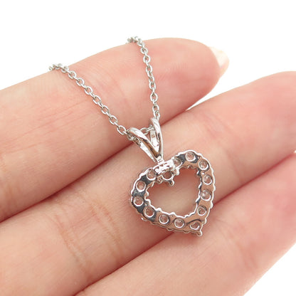 925 Sterling Silver Italy Round-Cut C Z Heart Cable Chain Necklace 16"