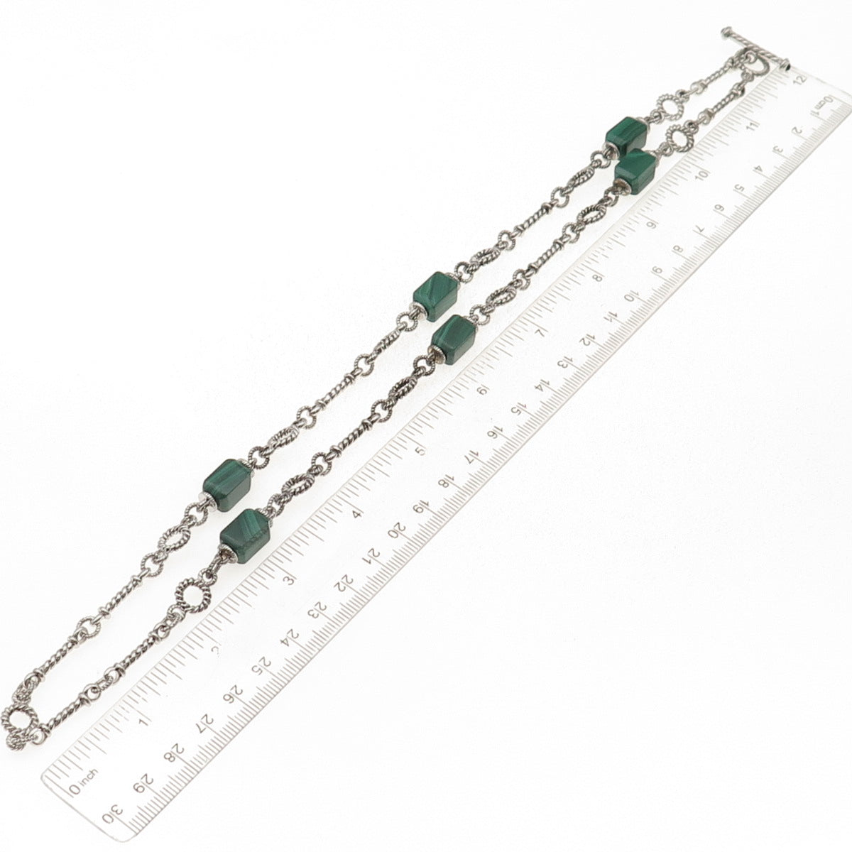 Judith Ripka 925 Sterling Silver Real Malachite & Black Onyx Chain Necklace 24"