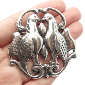 925 Sterling Silver Vintage Kissing Birds Pin Brooch