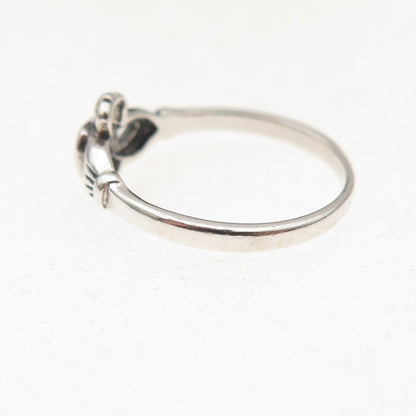 925 Sterling Silver Vintage Lavender C Z Irish Claddagh Oxidized Ring Size 5