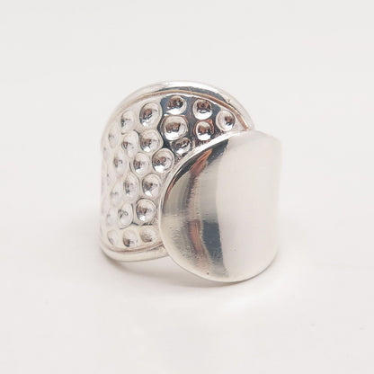 925 Sterling Silver Vintage Dotted Wide Overlap Ring Size 6.75