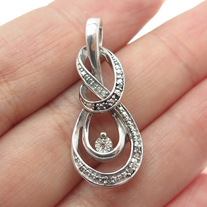 925 Sterling Silver Real Round-Cut Blue & White Diamond Twisted Knot Pendant