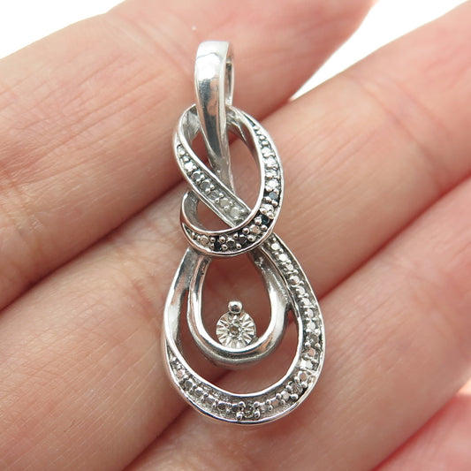 925 Sterling Silver Real Round-Cut Blue & White Diamond Twisted Knot Pendant