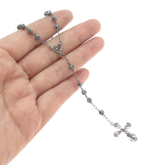 800 Silver Vintage Crucifix Cross Lariat Bead Chain Necklace 18"