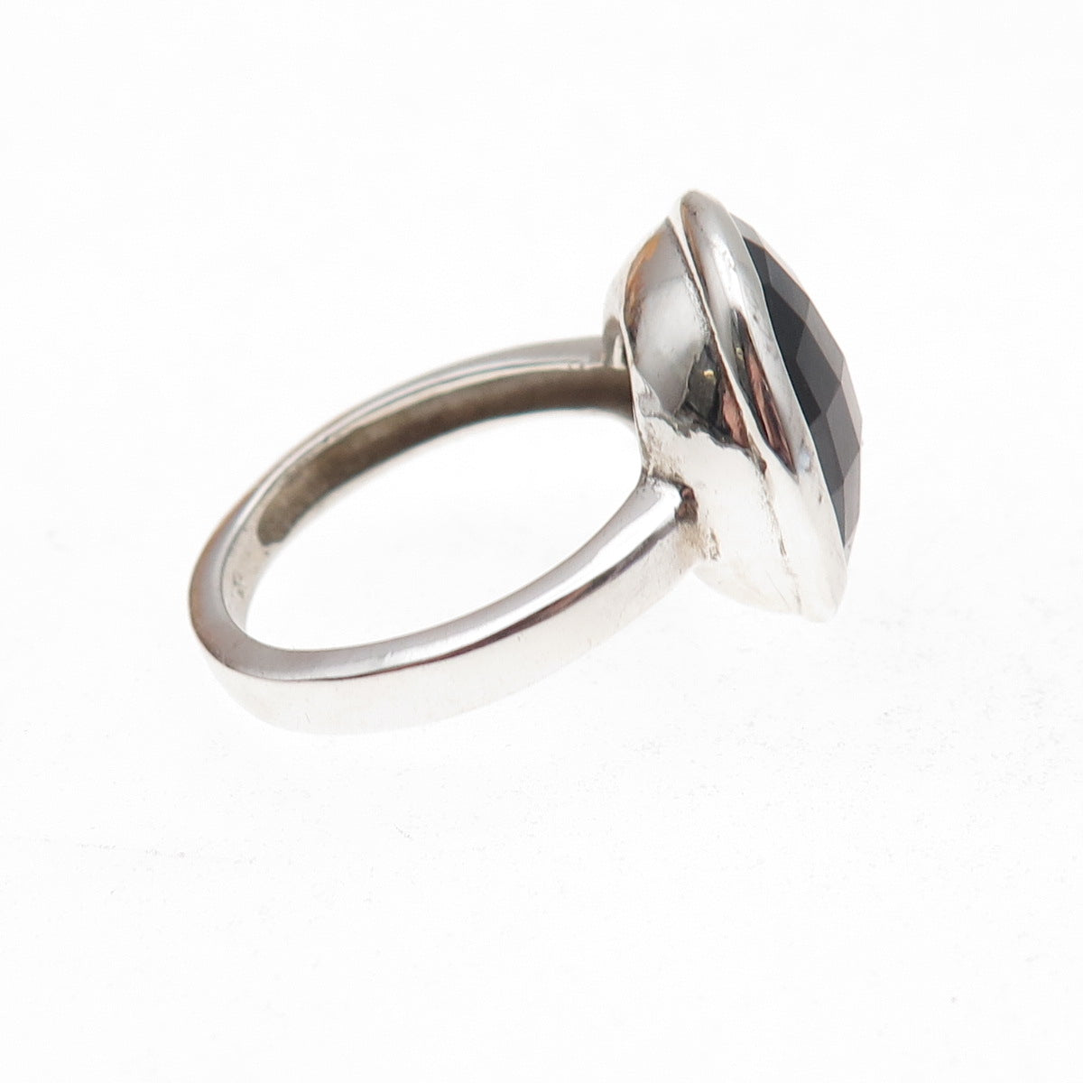 925 Sterling Silver Vintage Real Black Onyx Modernist Oxidized Ring Size 8