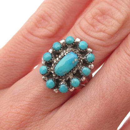 Old Pawn 925 Sterling Silver Vintage Southwestern Bisbee Turquoise Ring Size 4.5