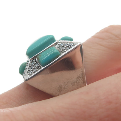 FADI 925 Sterling Silver Real Lone Mountain Turquoise & C Z Ring Size 6.5