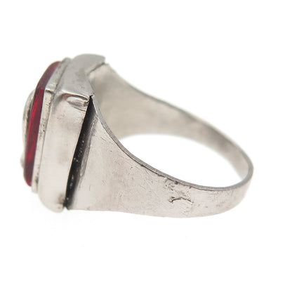 Silver-Tone Antique Art Deco Enamel Roman Warrior Ring Size 6.5