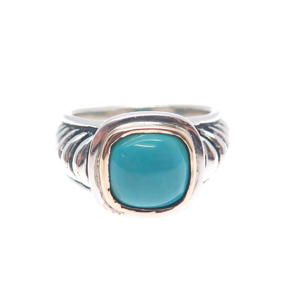 JOSEPH ESPOSITO 14K Gold Sterling Silver Vintage Real Turquoise Ring Size 9.25