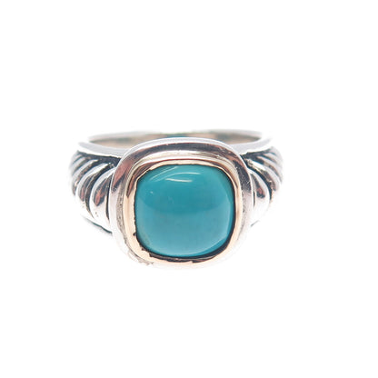 JOSEPH ESPOSITO 14K Gold Sterling Silver Vintage Real Turquoise Ring Size 9.25
