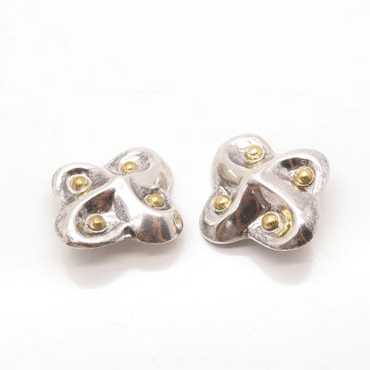 925 Sterling Silver 2-Tone Vintage Mexico Modernist Clip On Earrings