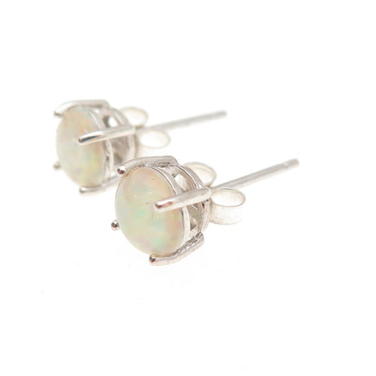 925 Sterling Silver Real Round-Cut Opal Stud Earrings