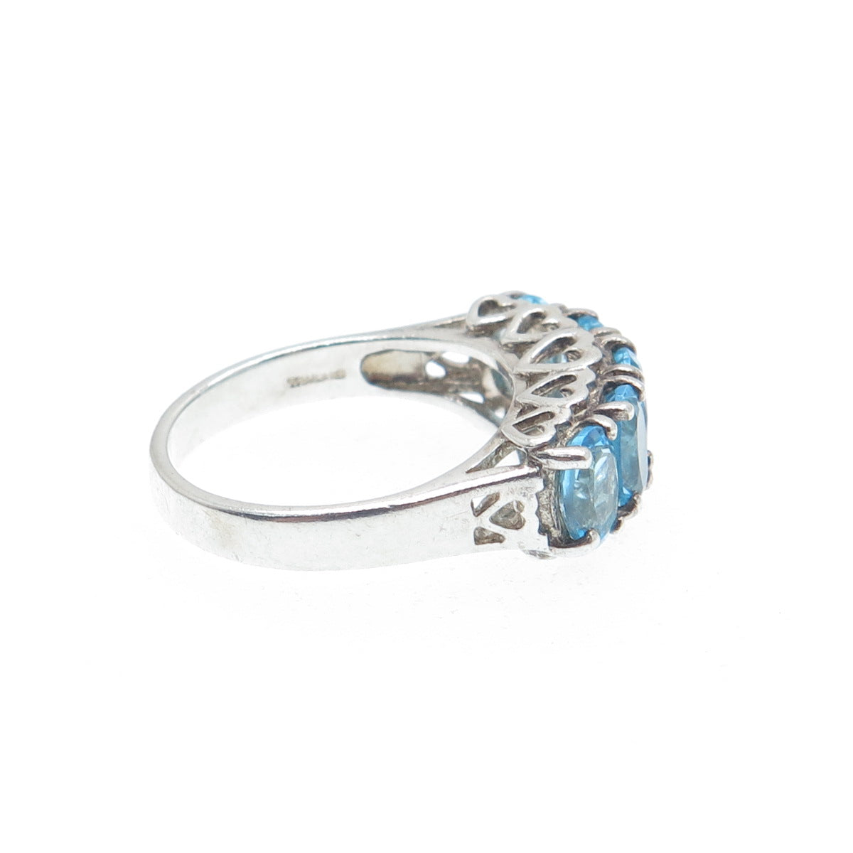 925 Sterling Silver Real Oval-Cut Blue Topaz Cluster Ring Size 6