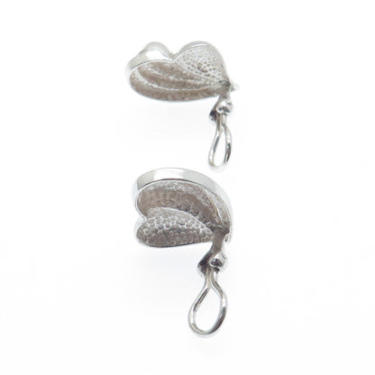 925 Sterling Silver Vintage Heart Ribbed Clip On Earrings