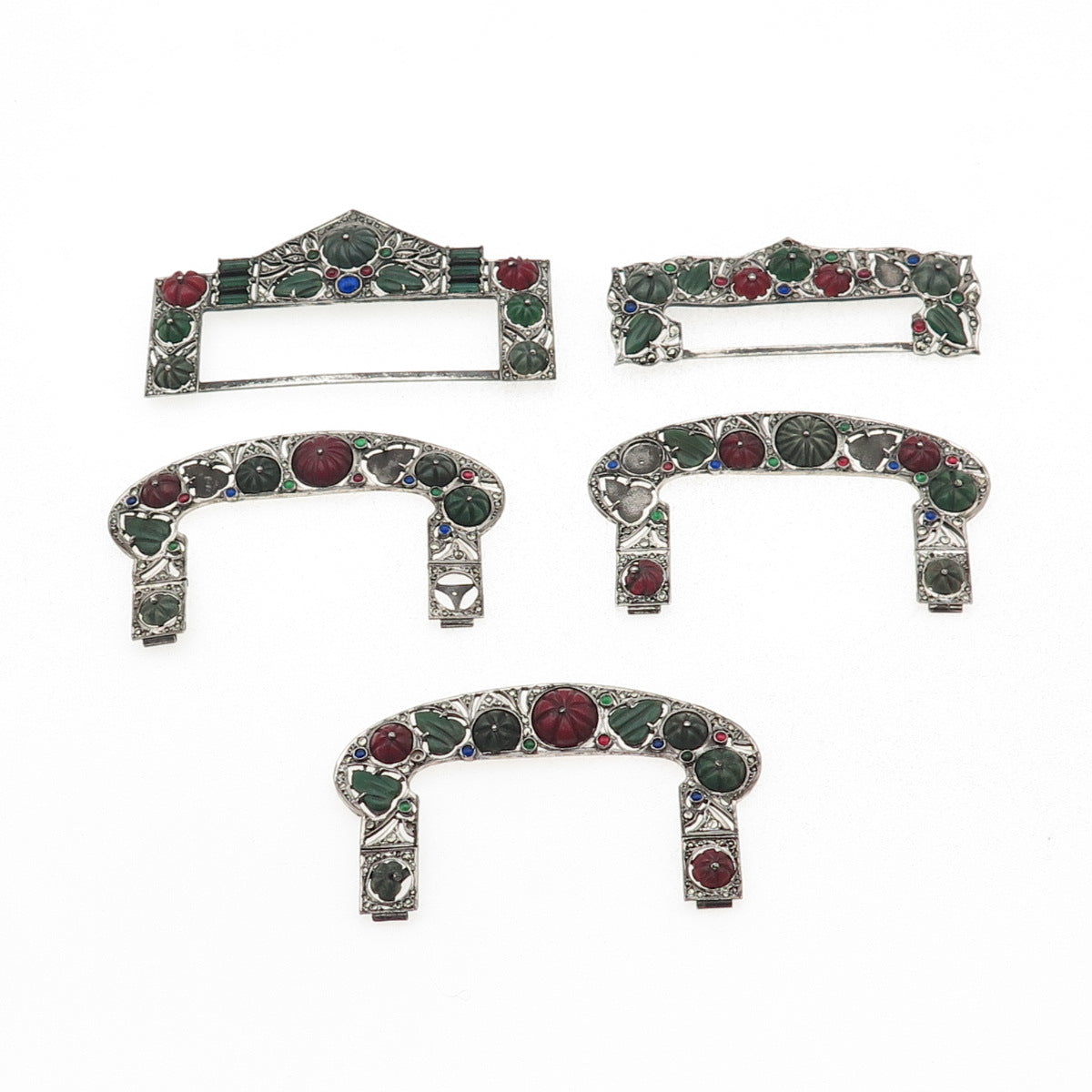 Charles Forgelot 800 Silver Antique France Gem SET of 5 Buckles (missing stones)