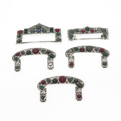 Charles Forgelot 800 Silver Antique France Gem SET of 5 Buckles (missing stones)