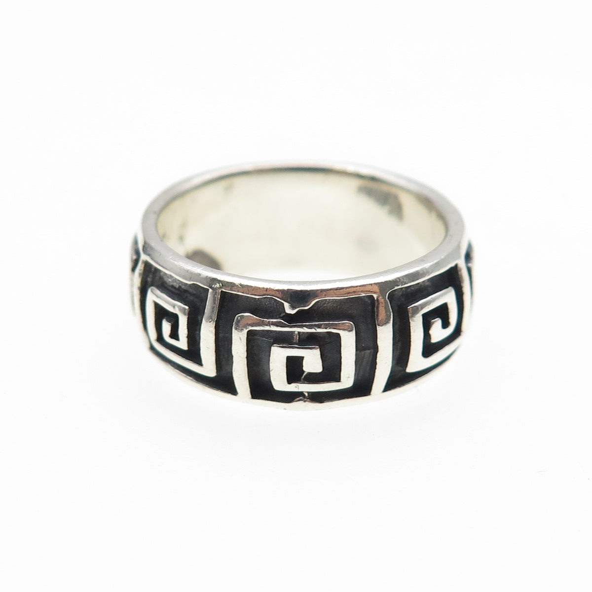 925 Sterling Silver Vintage Greek Maze Oxidized Band Ring Size 7.25