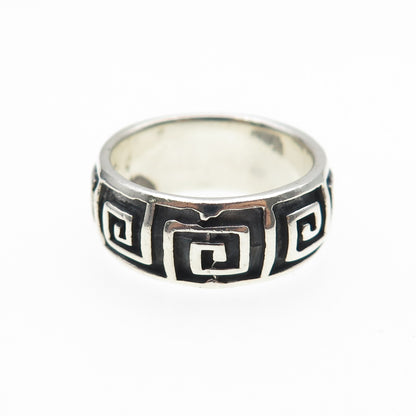925 Sterling Silver Vintage Greek Maze Oxidized Band Ring Size 7.25