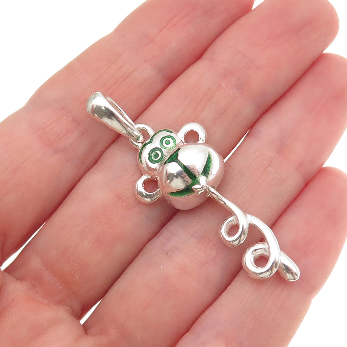 925 Sterling Silver Vintage Italy Enamel Twisted Monkey Charm Pendant