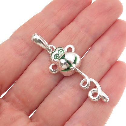 925 Sterling Silver Vintage Italy Enamel Twisted Monkey Charm Pendant