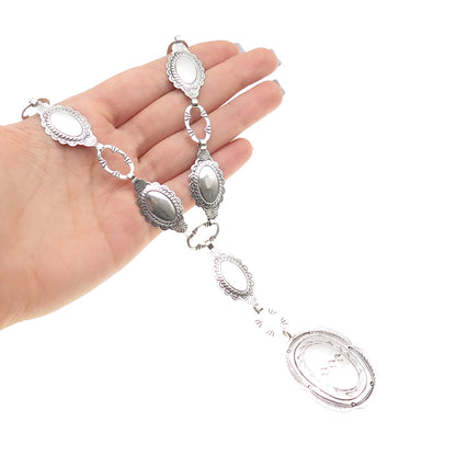 Old Pawn 925 Sterling Silver Vintage Southwestern Concho Chain Belt Necklace 34"