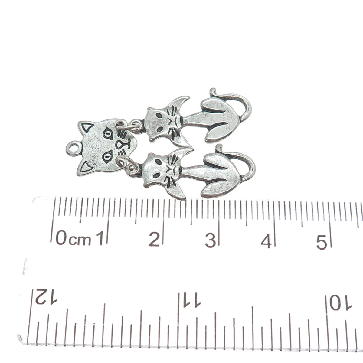 925 Sterling Silver Vintage Modernist Cat Oxidized Charm Pendant