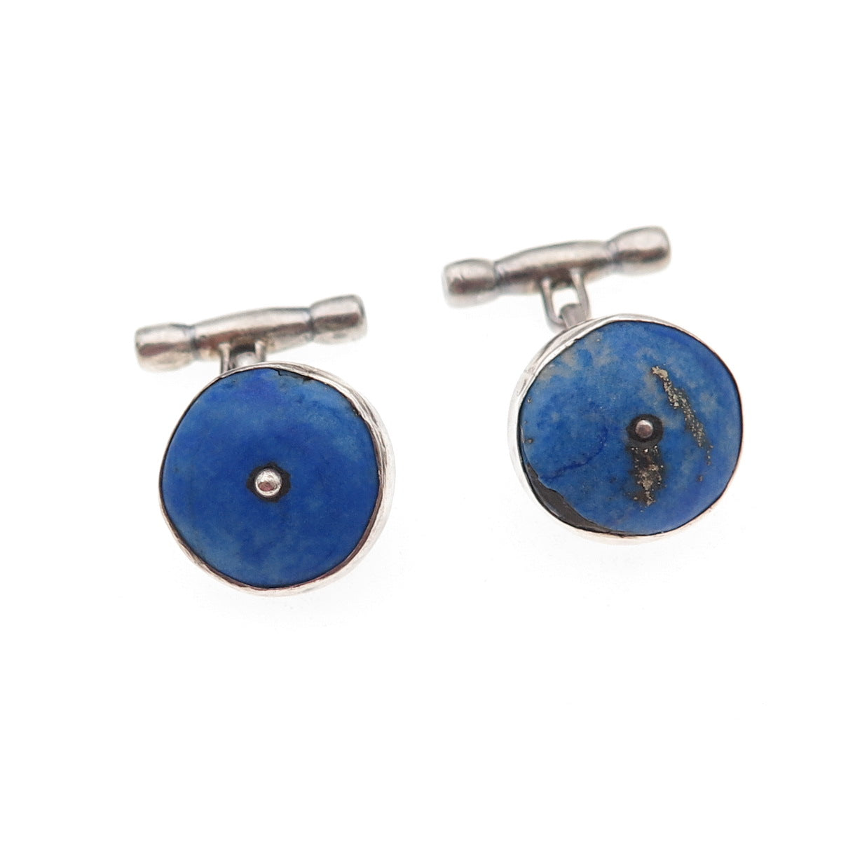 925 Sterling Silver Vintage Real Lapis Modernist Oxidized Chain Cufflinks