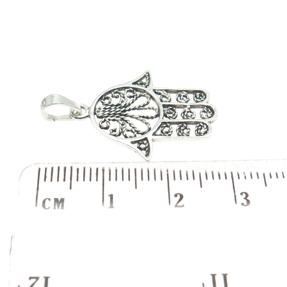 925 Sterling Silver Vintage Filigree Hamsa Amulet Pendant