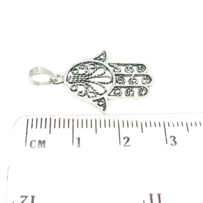 925 Sterling Silver Vintage Filigree Hamsa Amulet Pendant