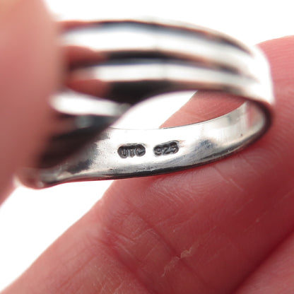 925 Sterling Silver Vintage Modernist Wavy Oxidized Ring Size 6.25